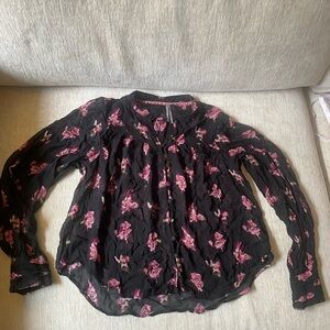 Anthropologie Black and Pink Floral Blouse